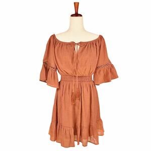 Baltic Born Rust Orange Off-Shoulder Mini Dress